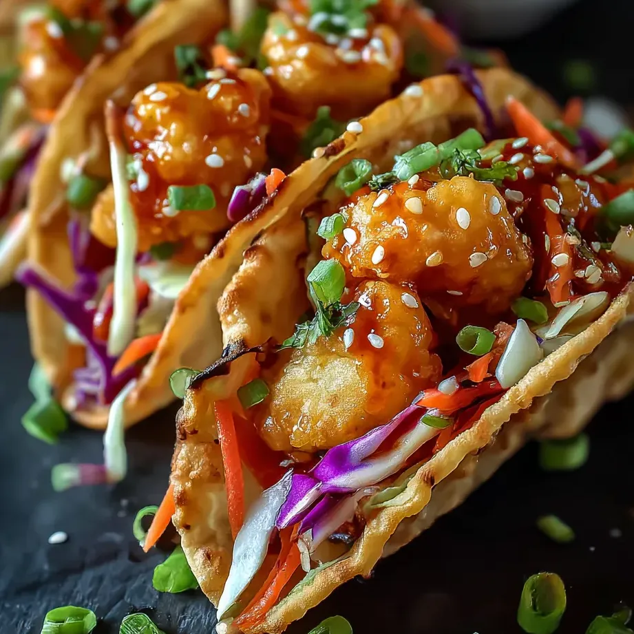 Ein Taco mit Garnelen und Gemüse.