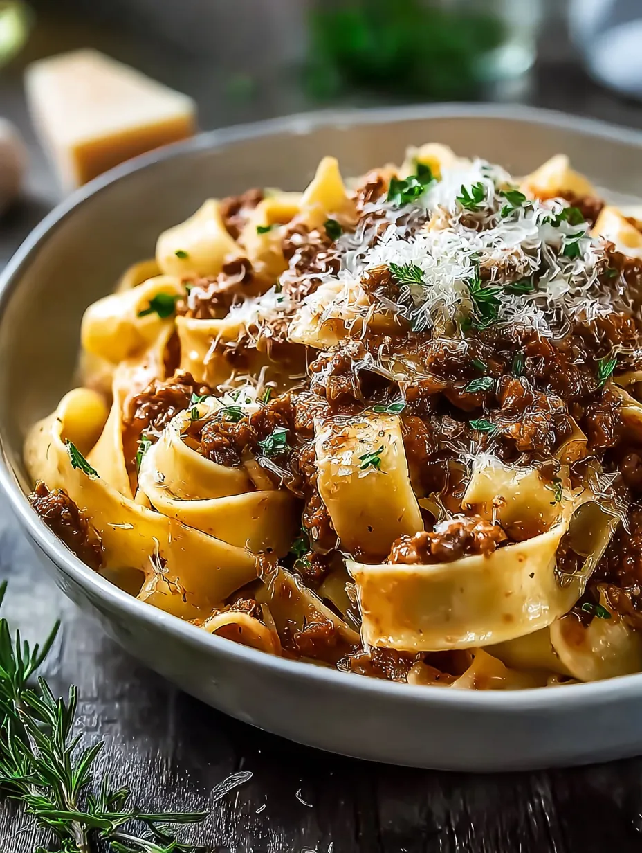 Eine Schüssel Pasta mit Fleisch und Käse.
