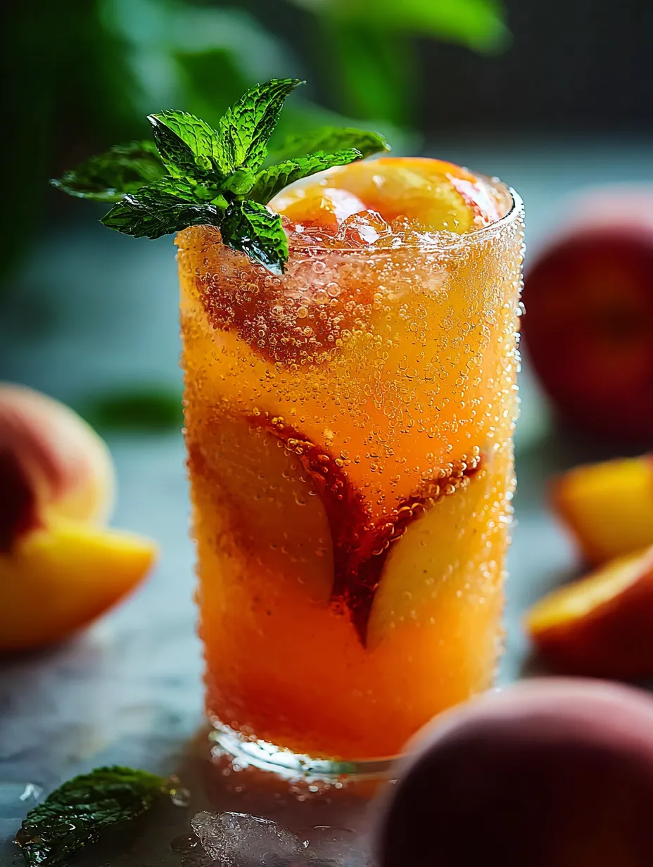 Ein Glas Orangensaft mit Minze dekoriert.