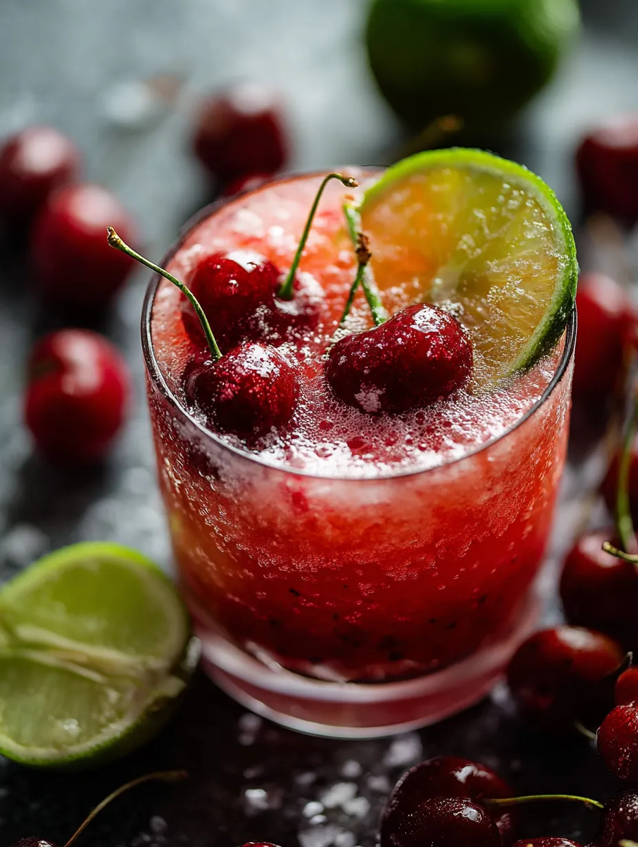 Ein Glas roter Saft mit einer Limettenscheibe drin.