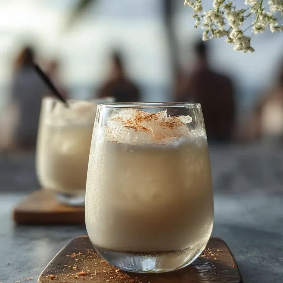 Zwei Gläser mit Milch und Zimt auf einem Tisch.