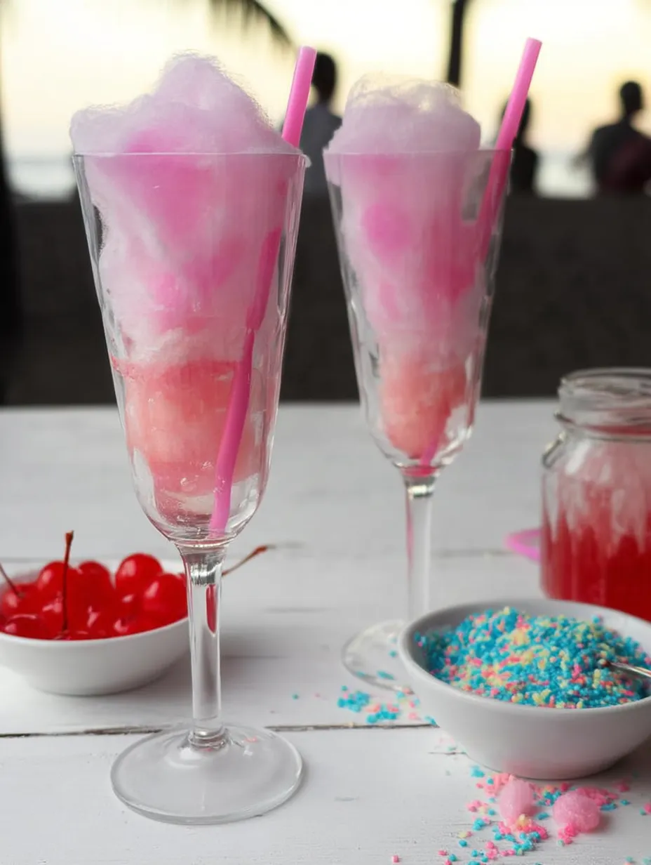 Zwei Gläser mit pinker Zuckerwatte.