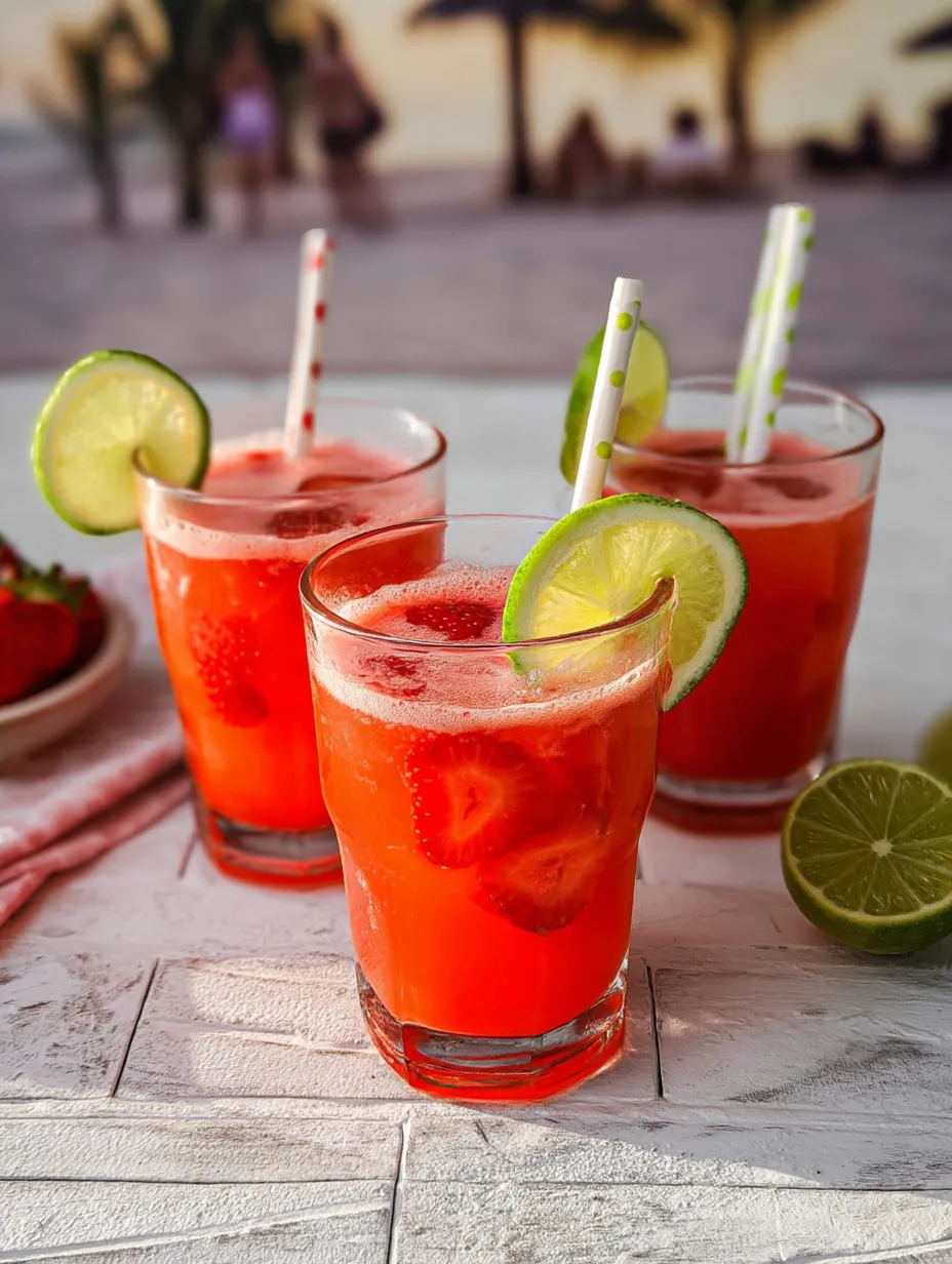 Drei Gläser mit rotem Drink und Limetten.