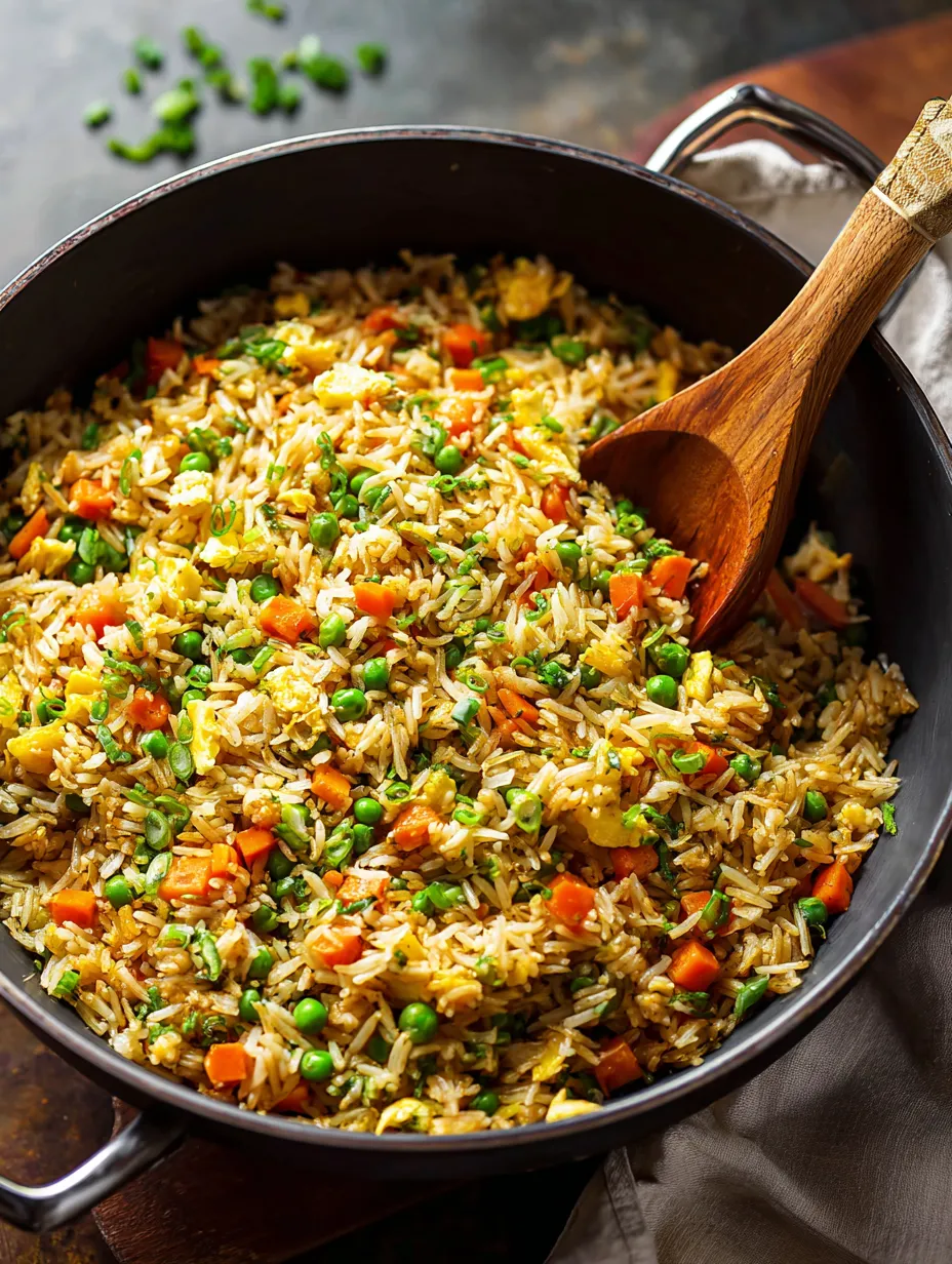 Schüssel Reis mit Erbsen und Karotten.