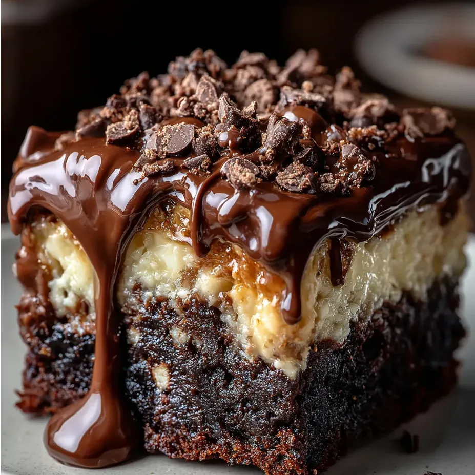 Ein Schokokuchen mit Schokosoße obendrauf.