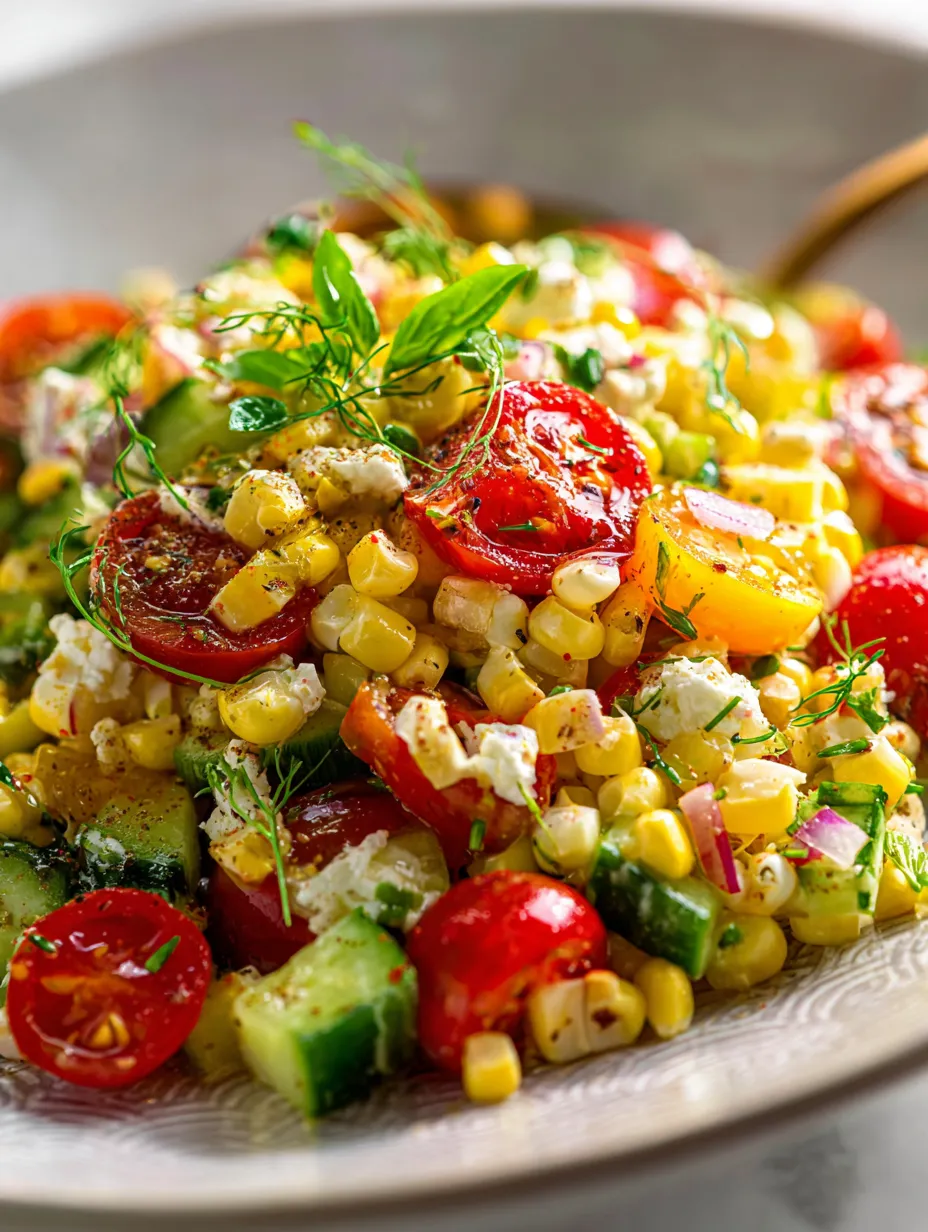 Eine Schale mit Gemüse, unter anderem Mais, Tomaten und Gurken.