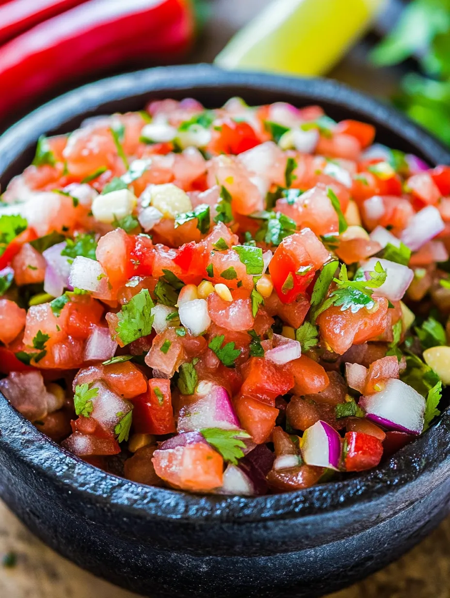 Eine Schale mit Salsa aus Tomaten, Zwiebeln und Koriander.