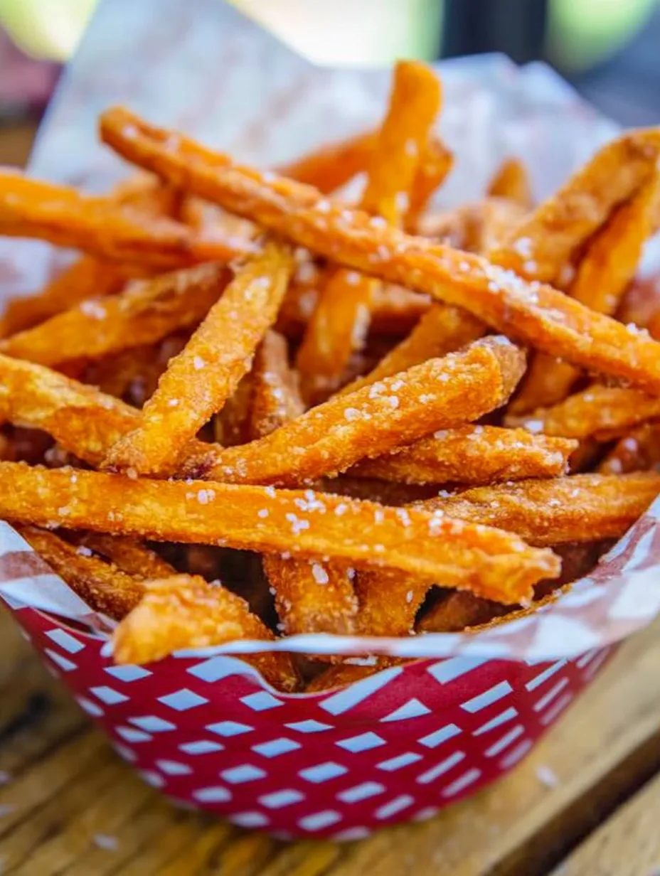 Ein Körbchen voller Pommes, obendrauf flockiges Salz.