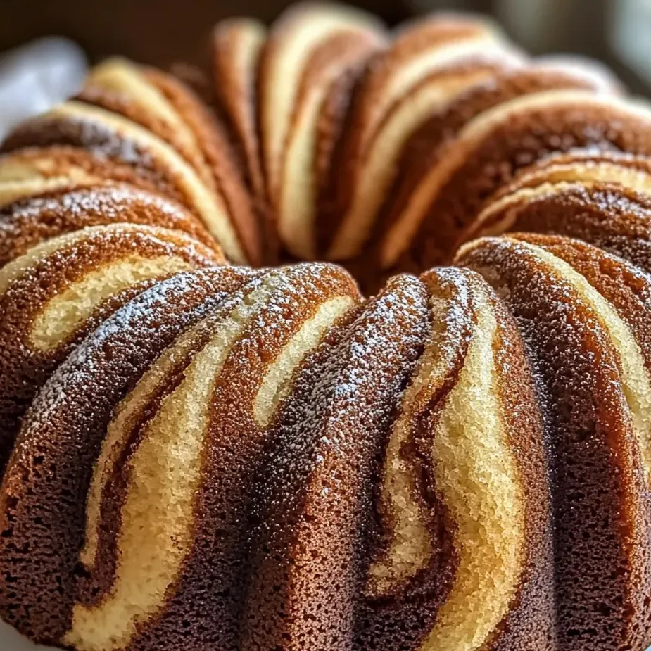 Ein Kuchen mit braunen und weißen Streifen.