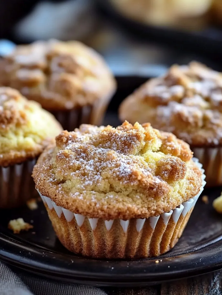 Ein Teller mit Muffins, oben mit Puderzucker.