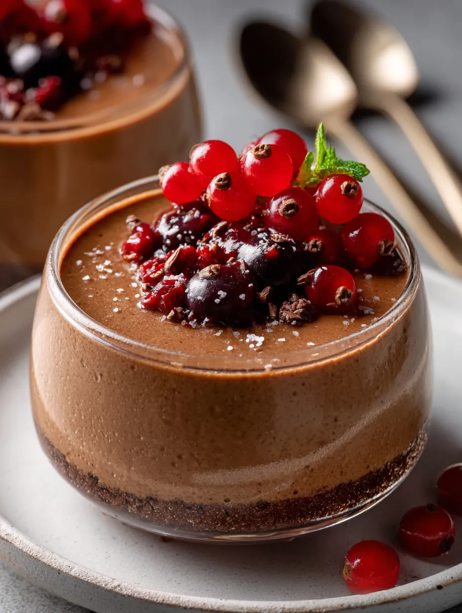 Ein schokoladiges Dessert mit Beeren obendrauf.