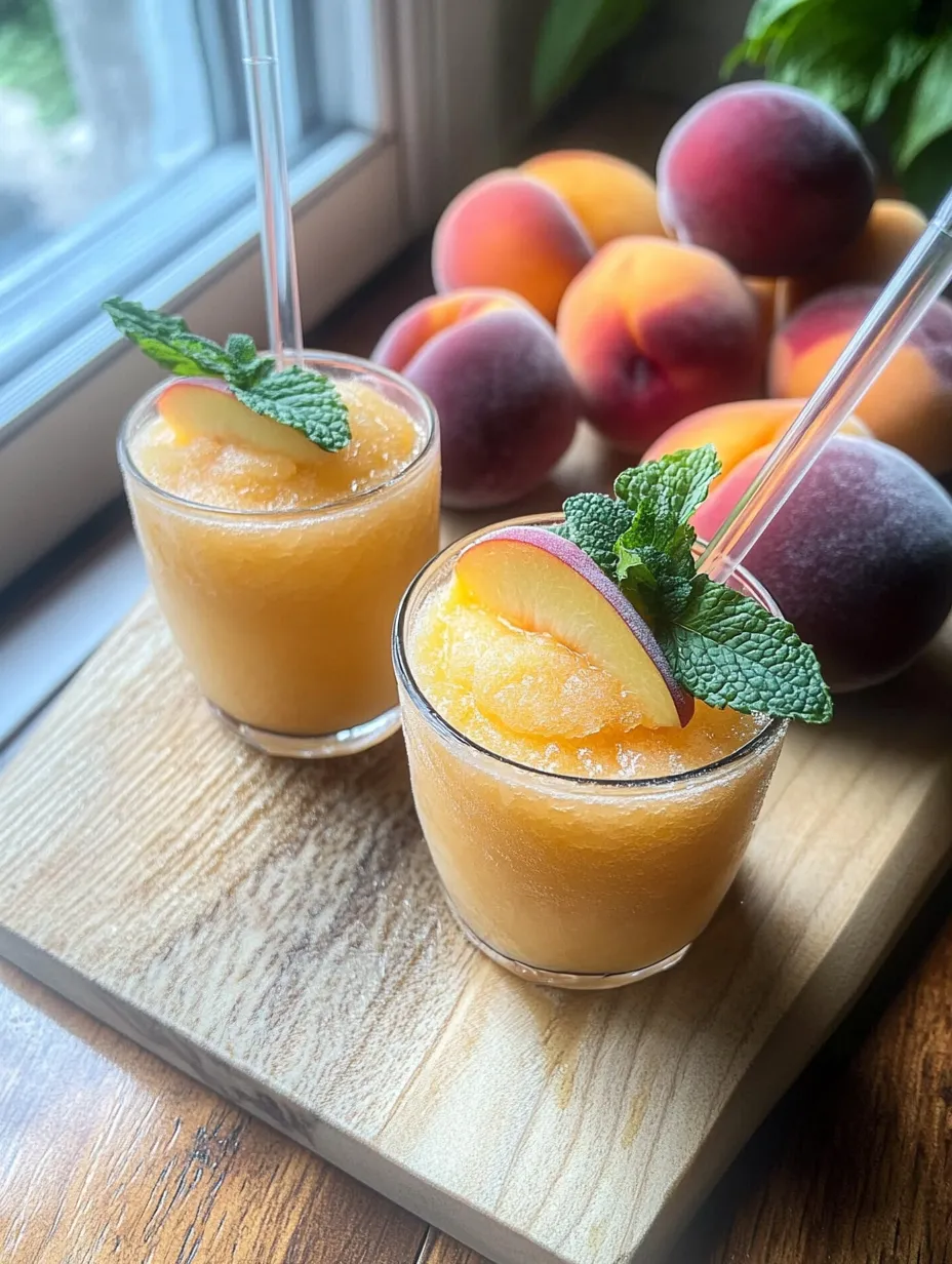Zwei Gläser Pfirsichsaft mit Minze.