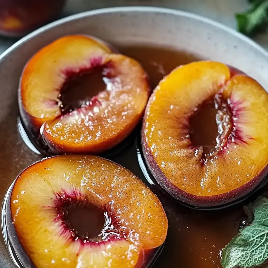 Pfirsiche in Schale mit süßem Sirup.