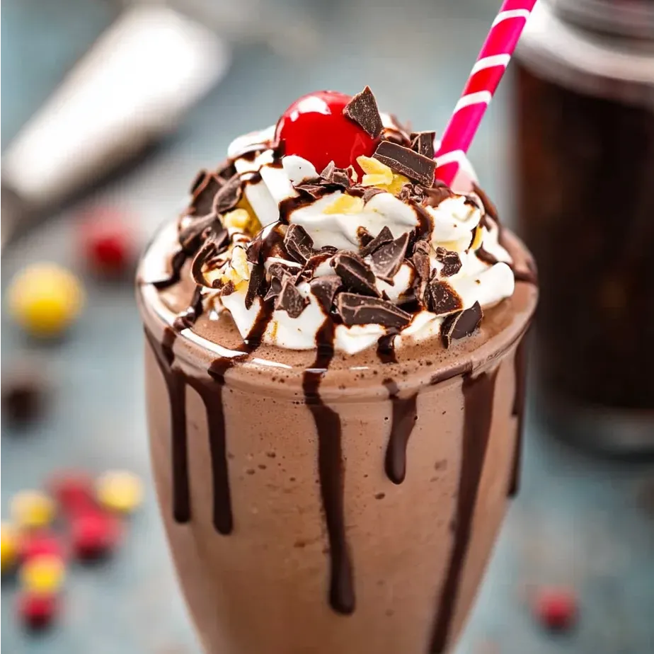 Schokoladiger Milchshake mit Kirsche obendrauf.