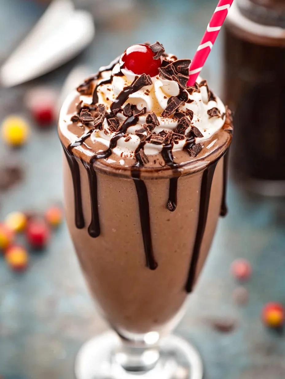 Ein cremiger Schoko-Milchshake mit Kirsche on top.