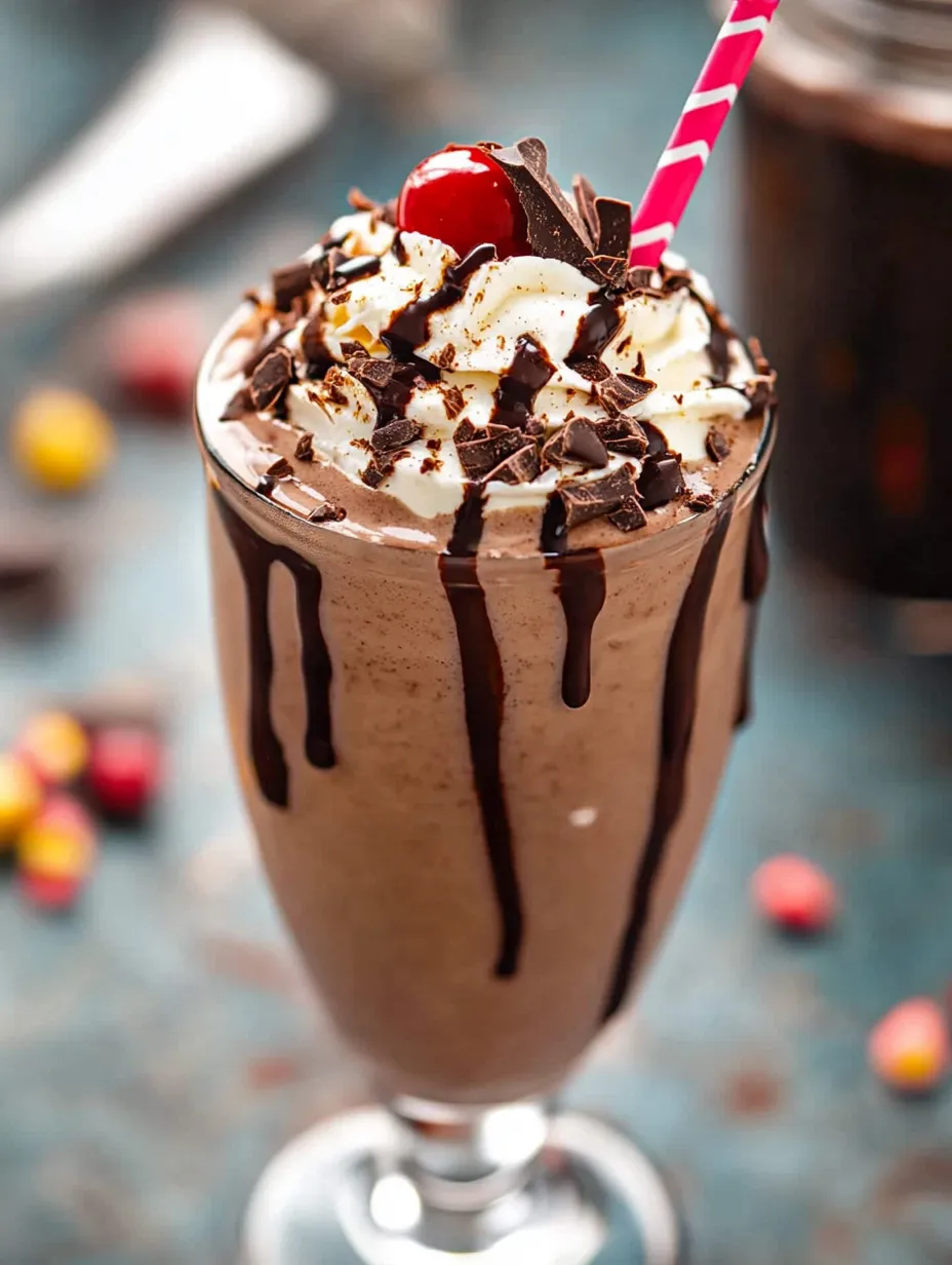 Ein cremiger Schoko-Milchshake mit Kirsche on top.