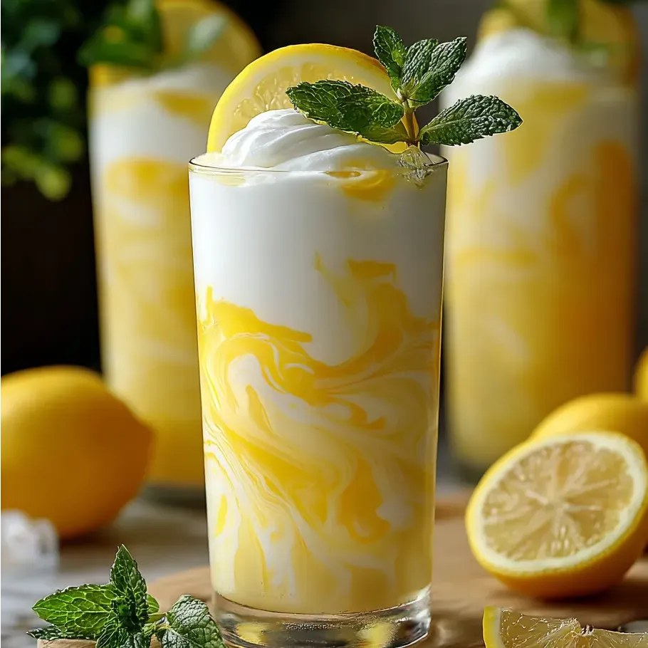 Ein Glas Limonade mit einer Zitronenscheibe.
