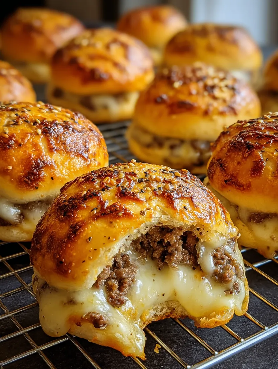 Nahaufnahme Fleischbällchen auf Brötchen.