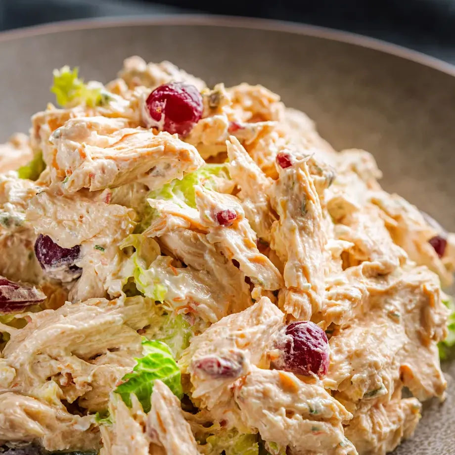 Ein Teller mit Salat und Hähnchenfleisch.