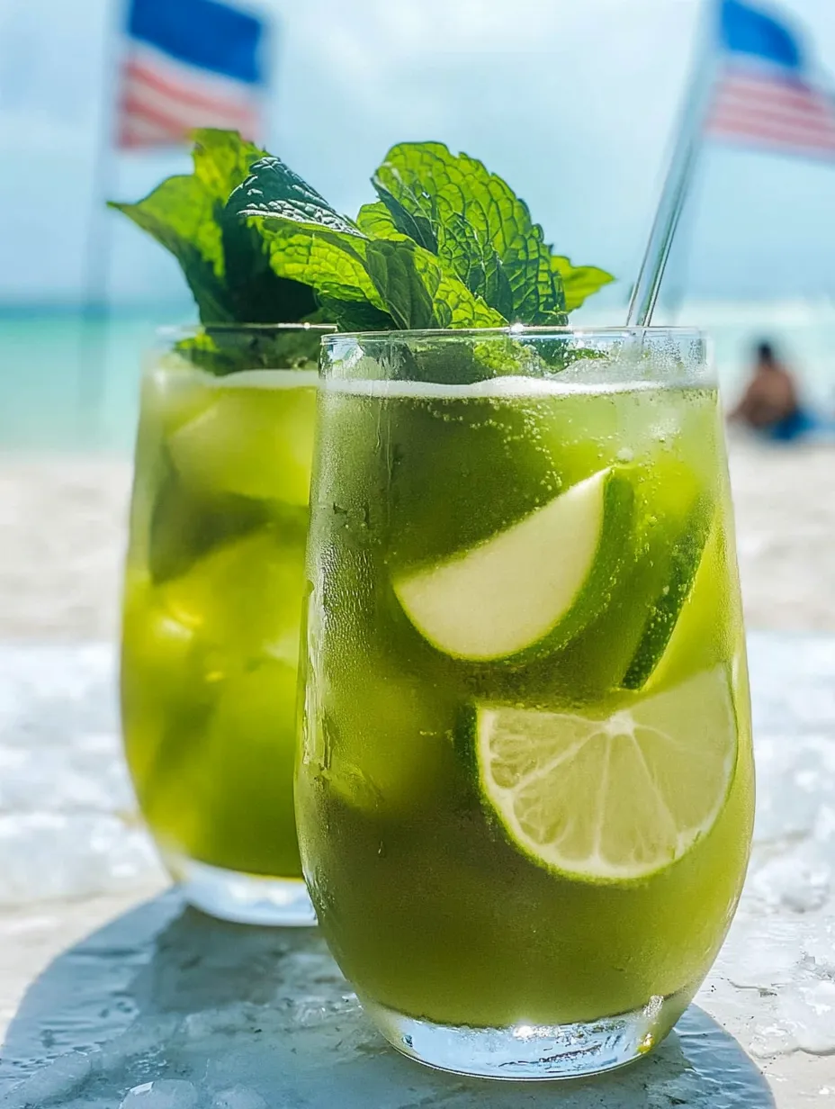 Zwei grüne Drinks mit Limette und Minze.
