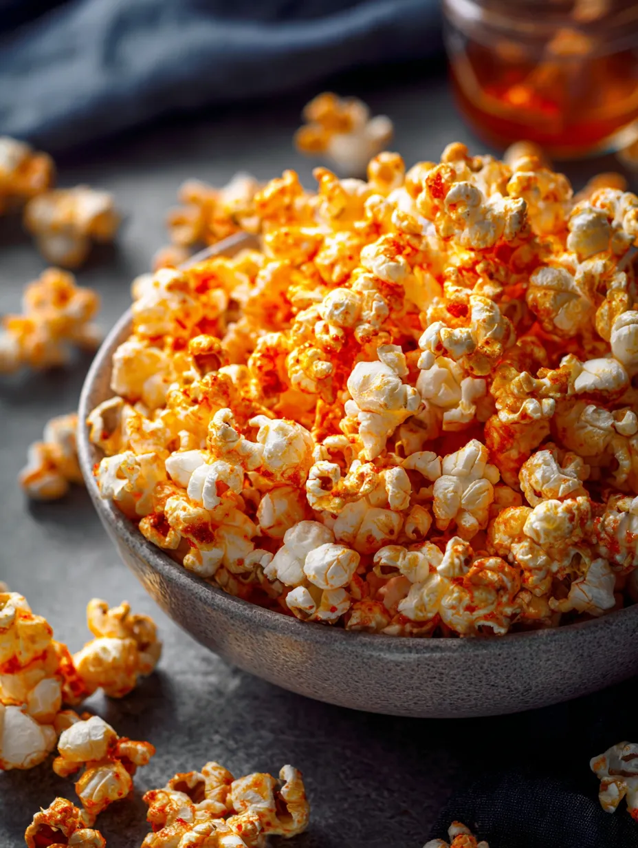 Eine Schüssel Popcorn mit Löffel.