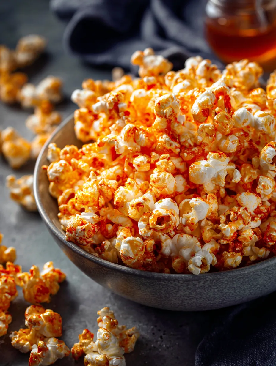 Eine Schüssel Popcorn mit Löffel.