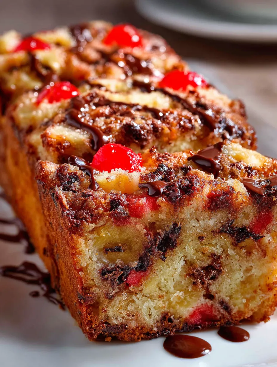 Ein Stück Kuchen mit Schokolade und Kirschen.
