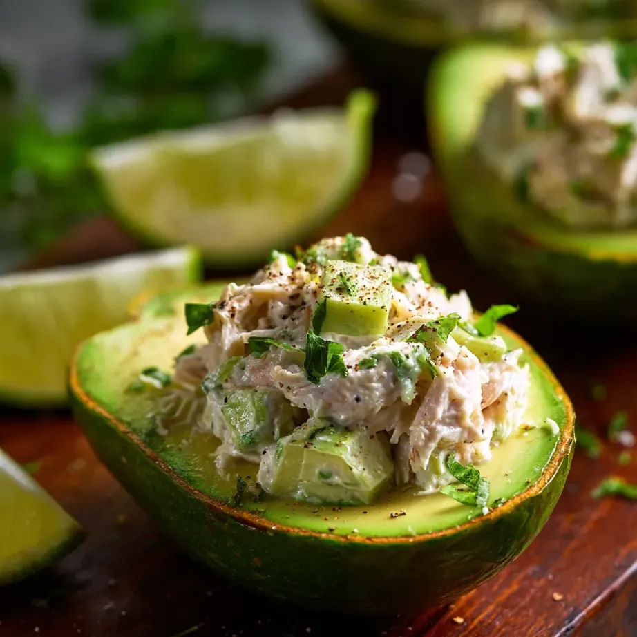 Eine Avocadohälfte voller Salat.