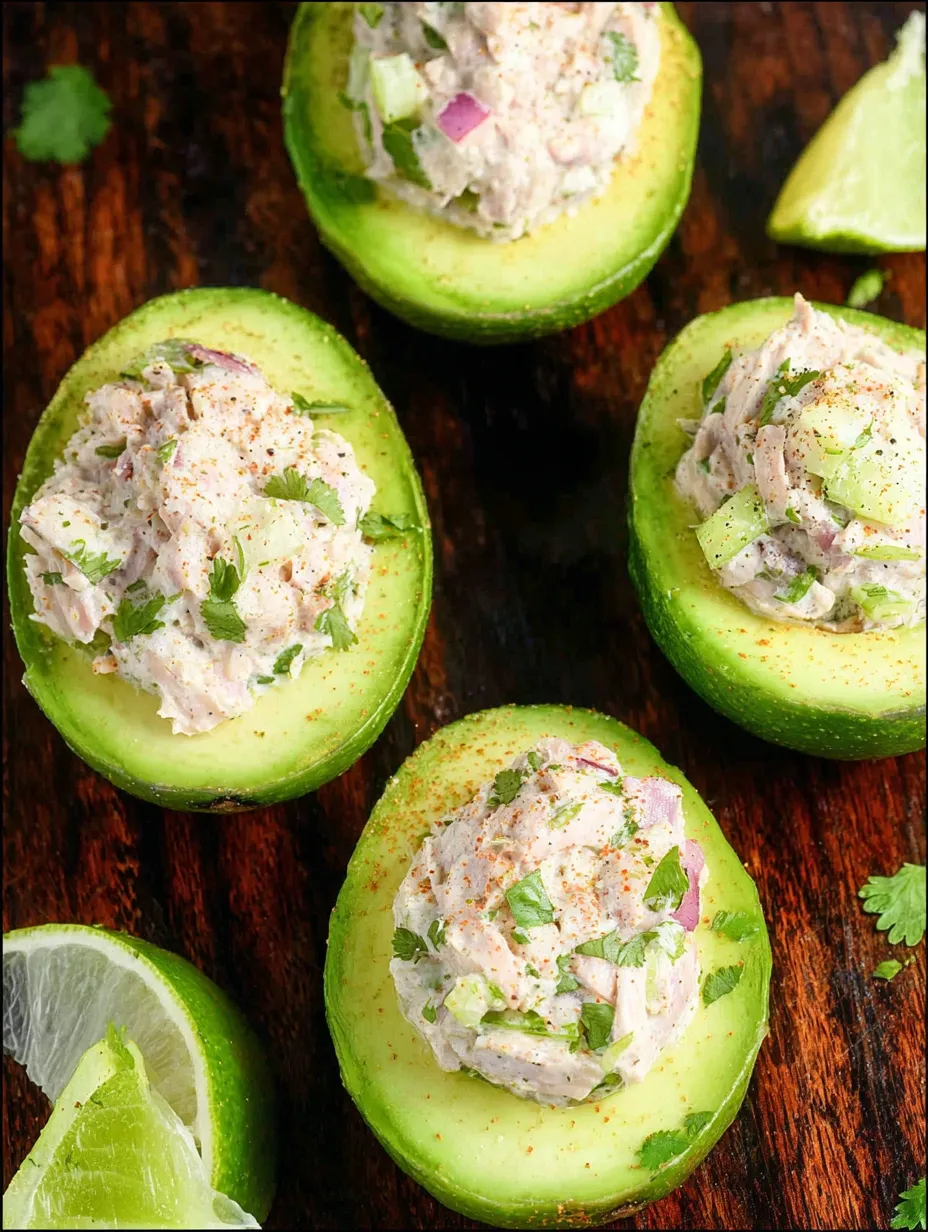 Ein Teller mit Avocadohälften und cremiger Füllung.