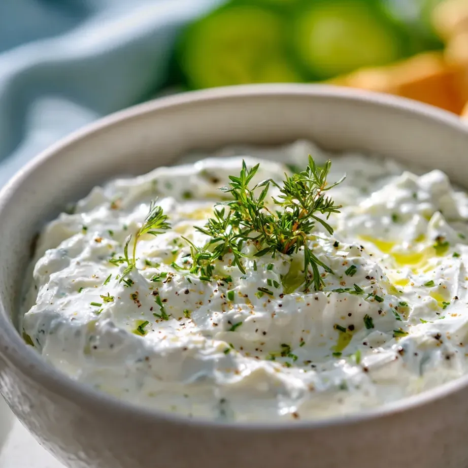 Schälchen voller Dip, obendrauf ein Zweig Petersilie.