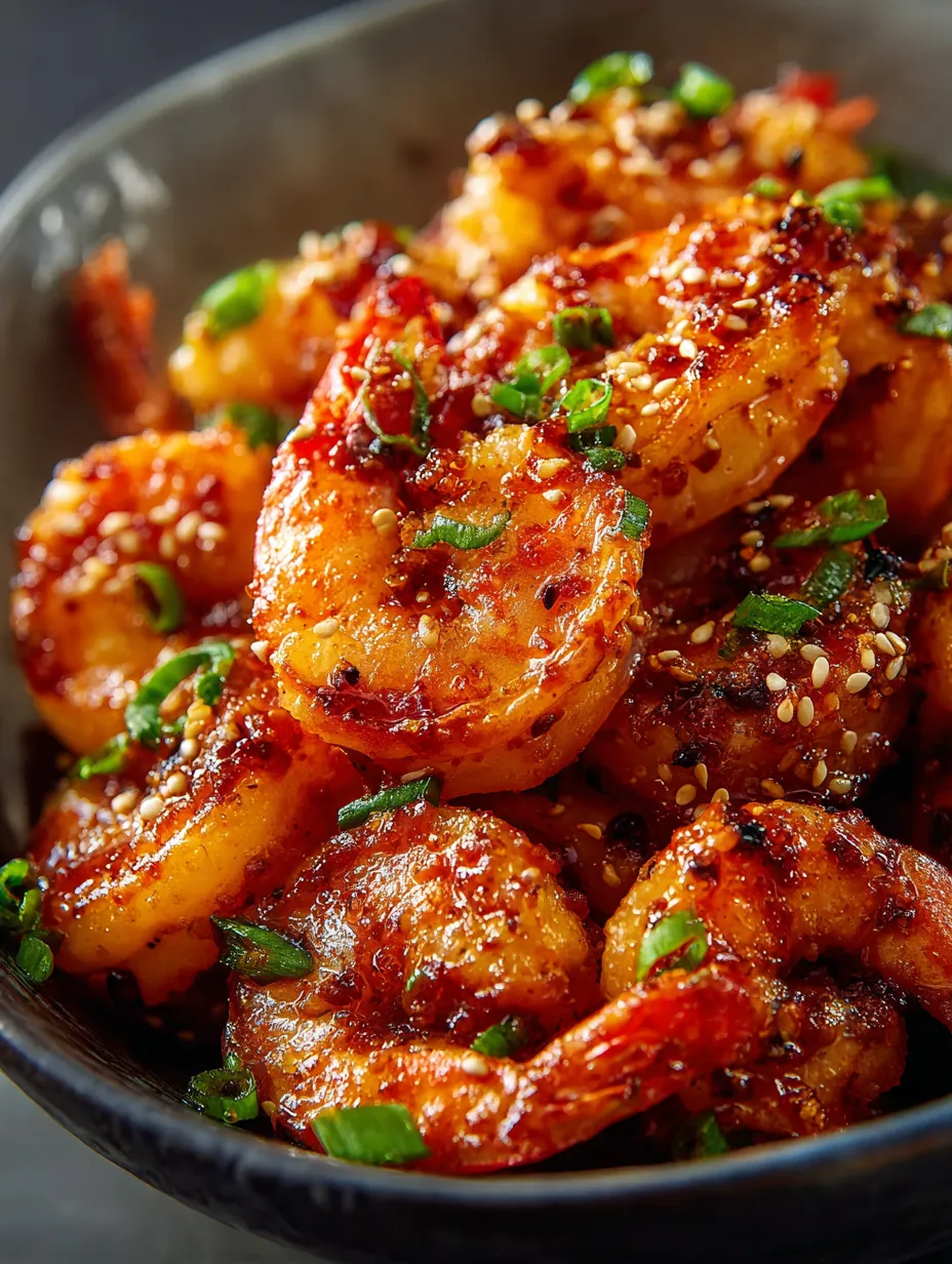 Eine Schale mit Shrimps und Gewürzen.