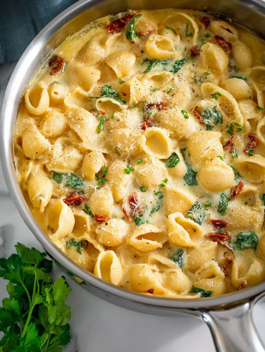 Schale mit Pasta, Käse und Kräutern.