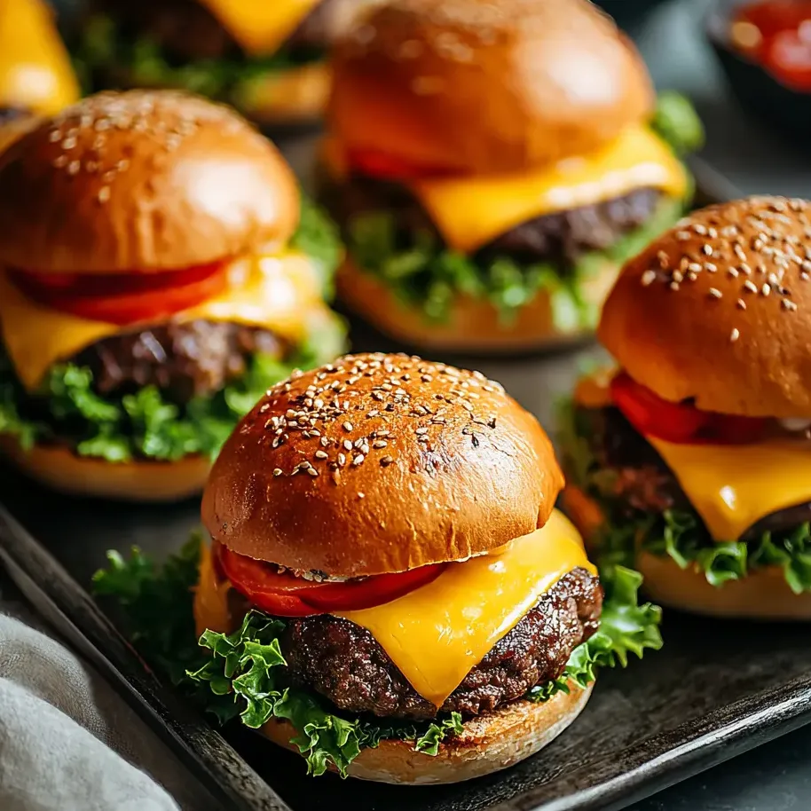 Ein Blech mit Hamburgern, belegt mit Salat und Tomaten.
