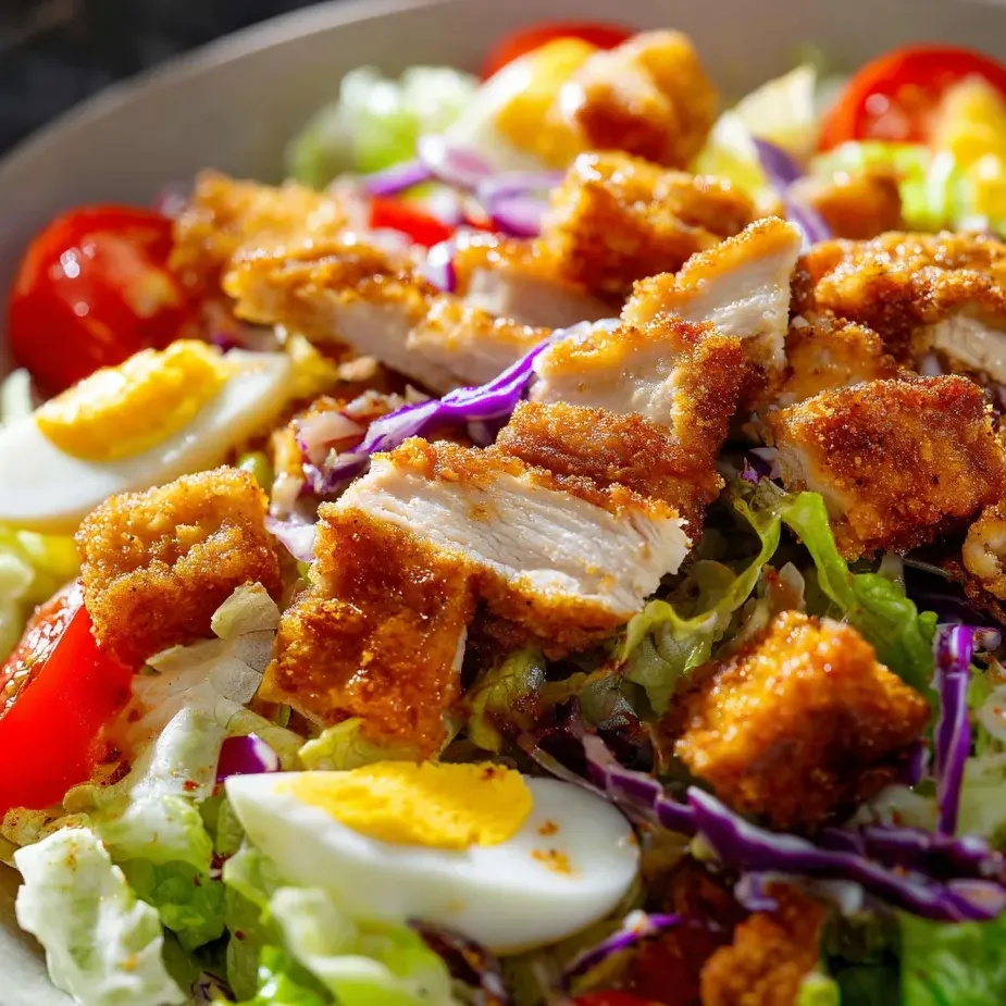 Ein Salat mit Hähnchen und Ei.