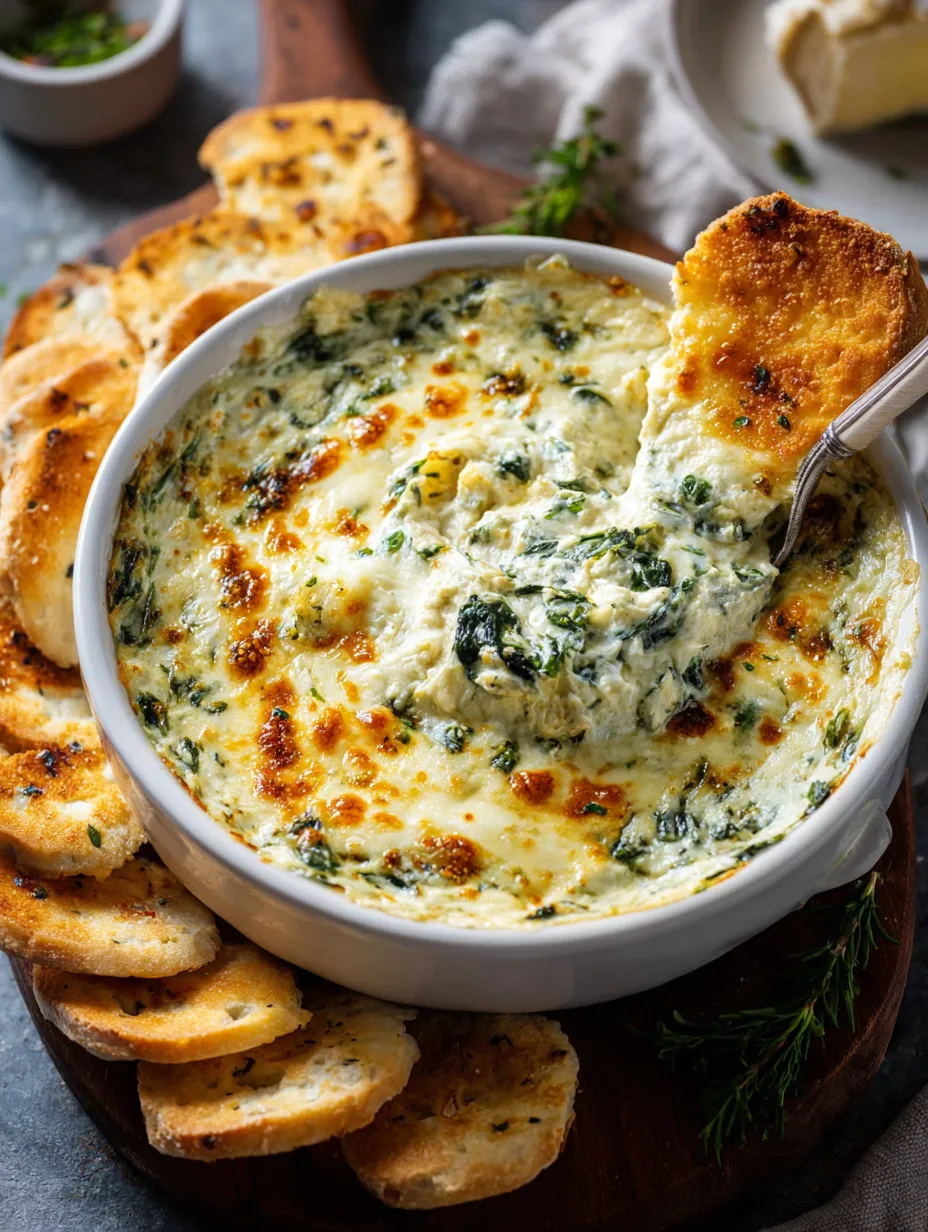 Eine Schüssel cremiger Dip mit Löffel.