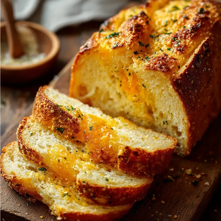 Eine Brotscheibe getoppt mit Käse und frischen Kräutern.