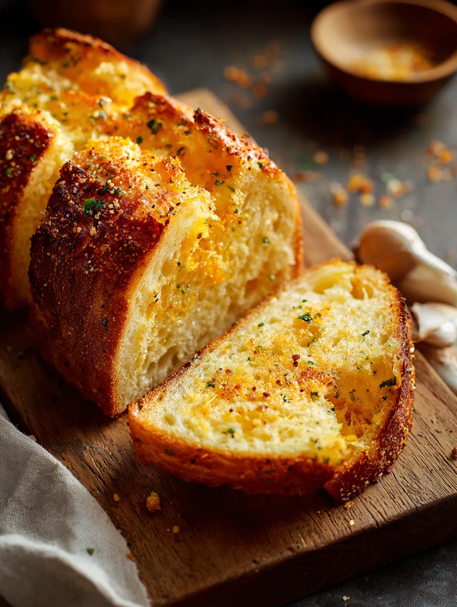 Eine Brotscheibe mit Käse und Kräutern obendrauf.