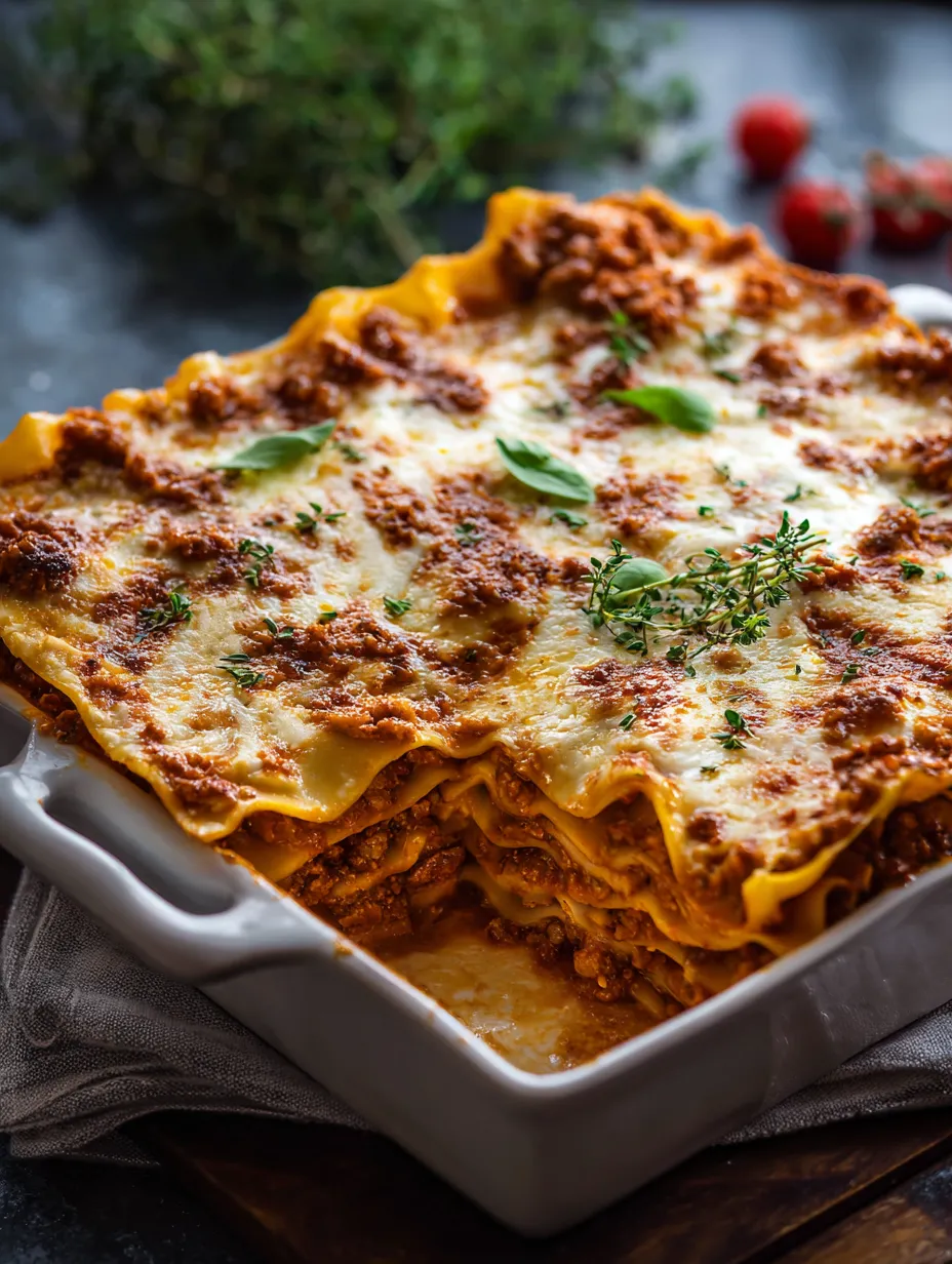 Eine Lasagne mit Käse und Kräutern.