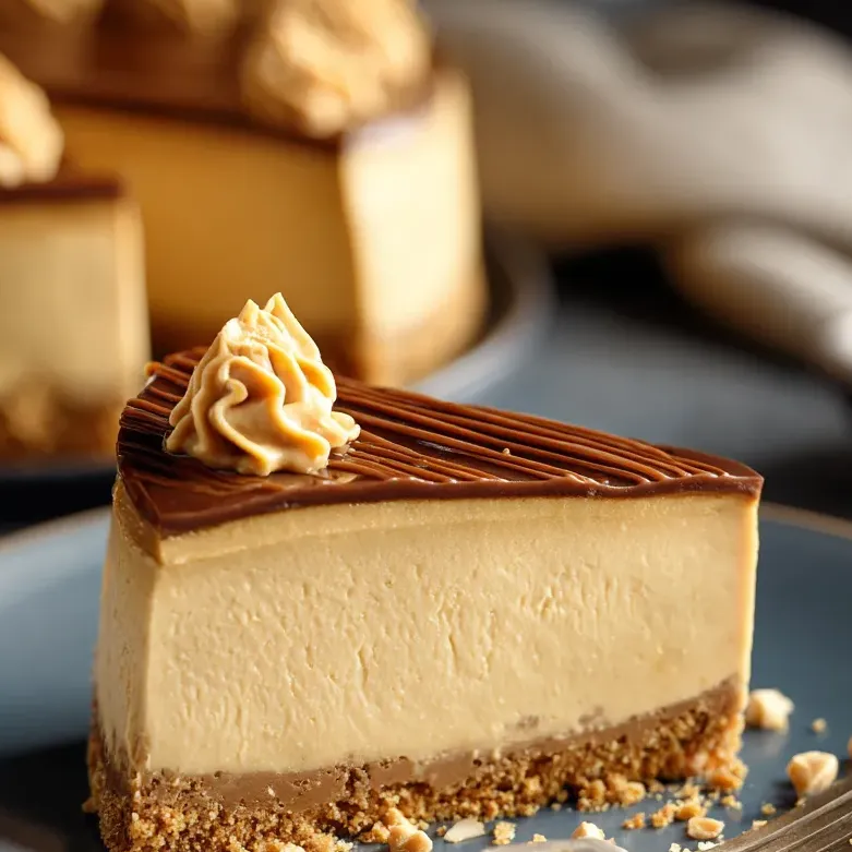 Ein Stück cremiger Käsekuchen mit Sahnehaube.