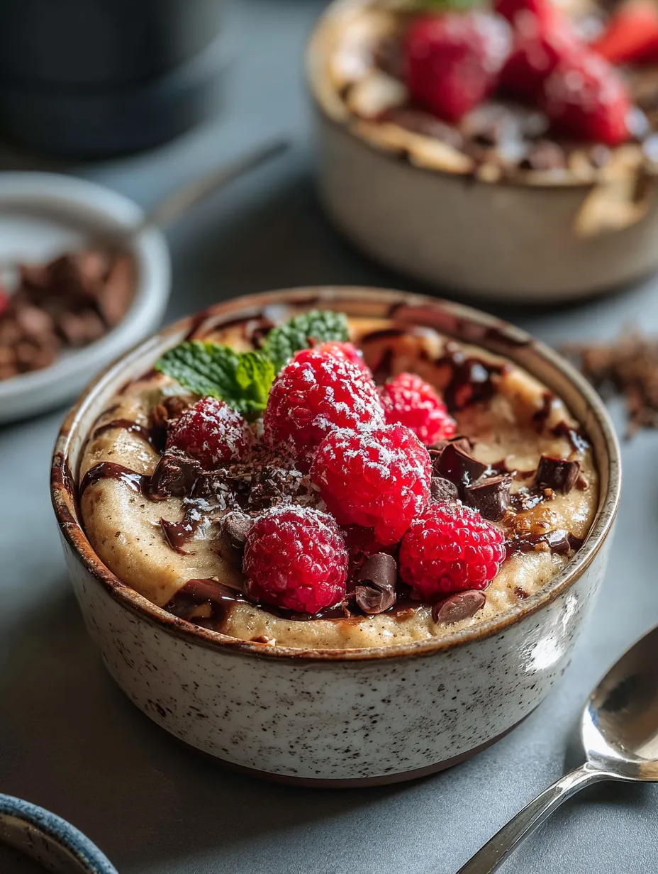 Eine Schale mit Schoko und Himbeeren als Dessert.