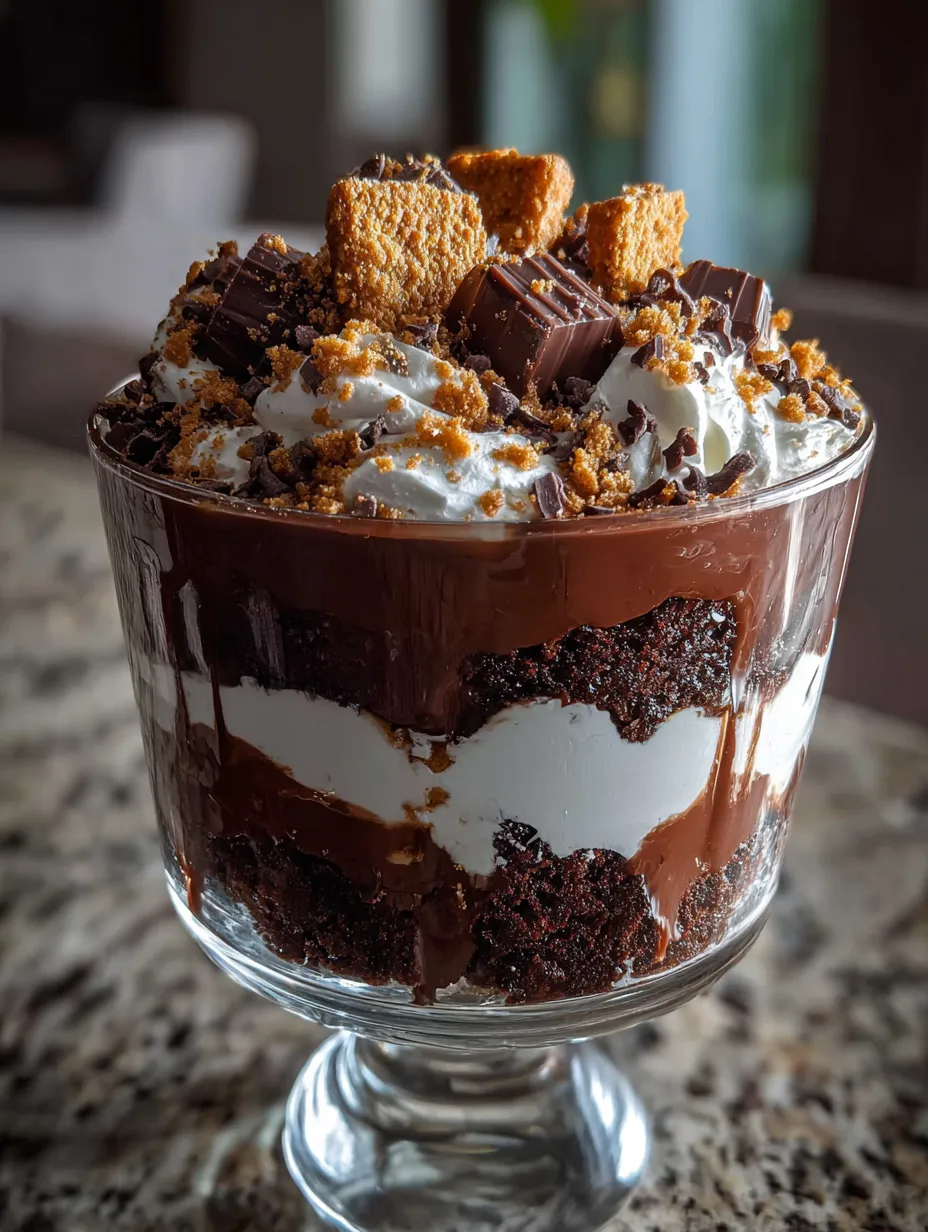 Ein Glas mit Schokoladenkuchen und weißer Sahne.