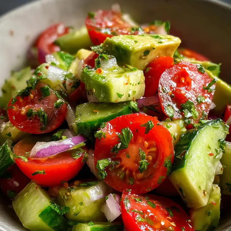 Eine Schüssel voller geschnittener Tomaten, Gurken, Zwiebeln und Paprika.