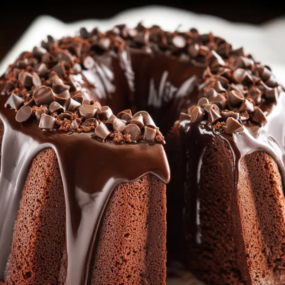Ein Schokokuchen mit Schokostückchen.
