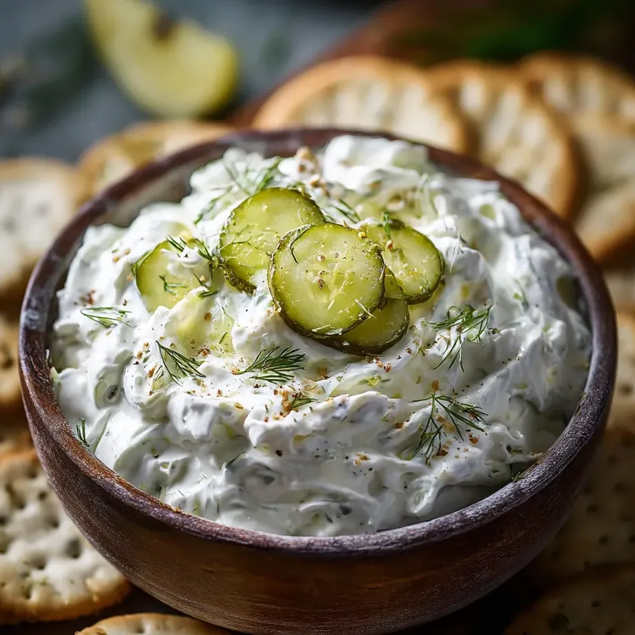 Eine Schale Dip mit Zitronenscheibe obendrauf.