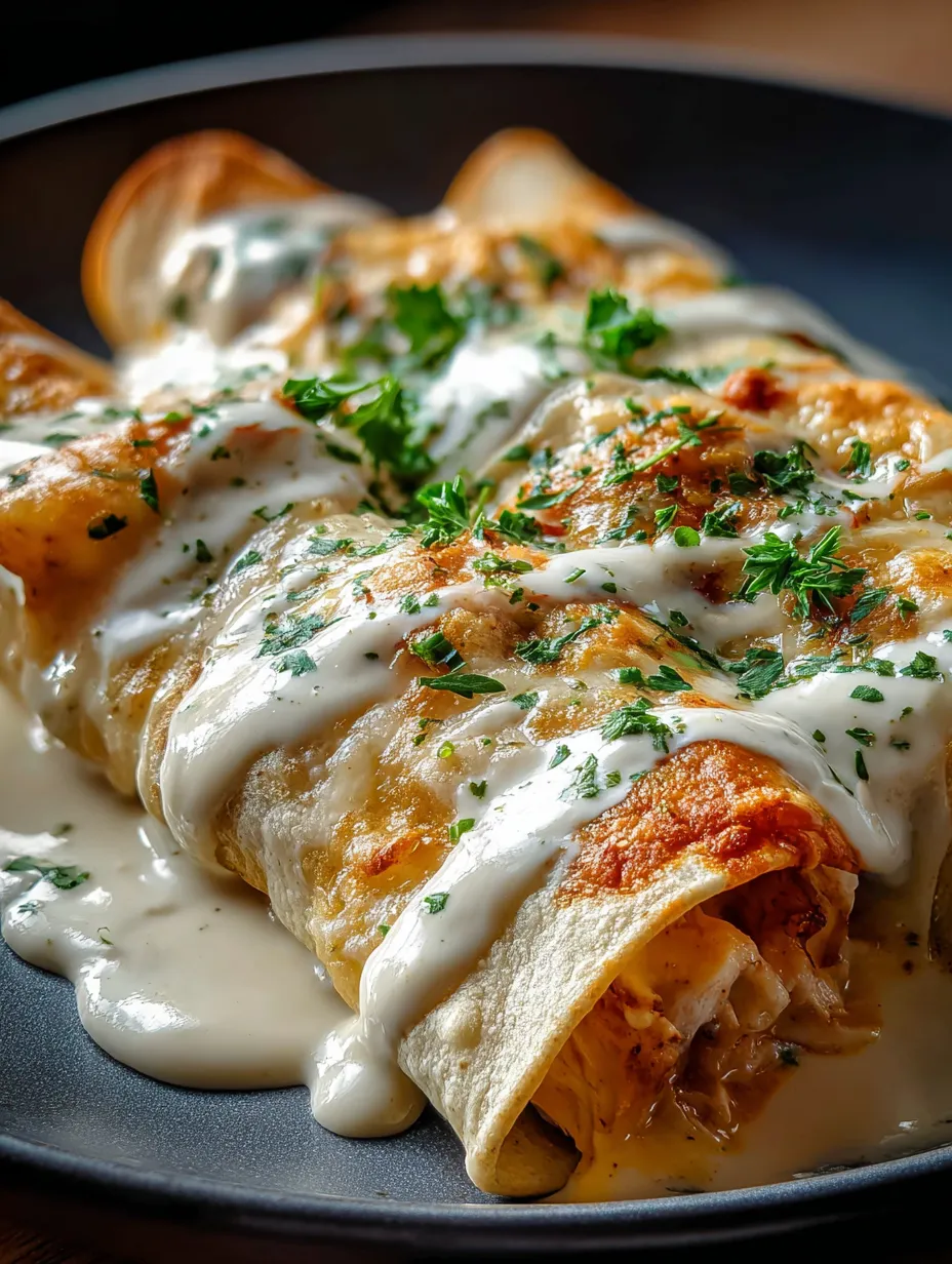 Ein Teller leckeres Essen mit weißer Sauce.