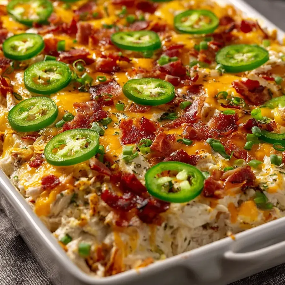 Ein Gericht mit Speck und Jalapenos.