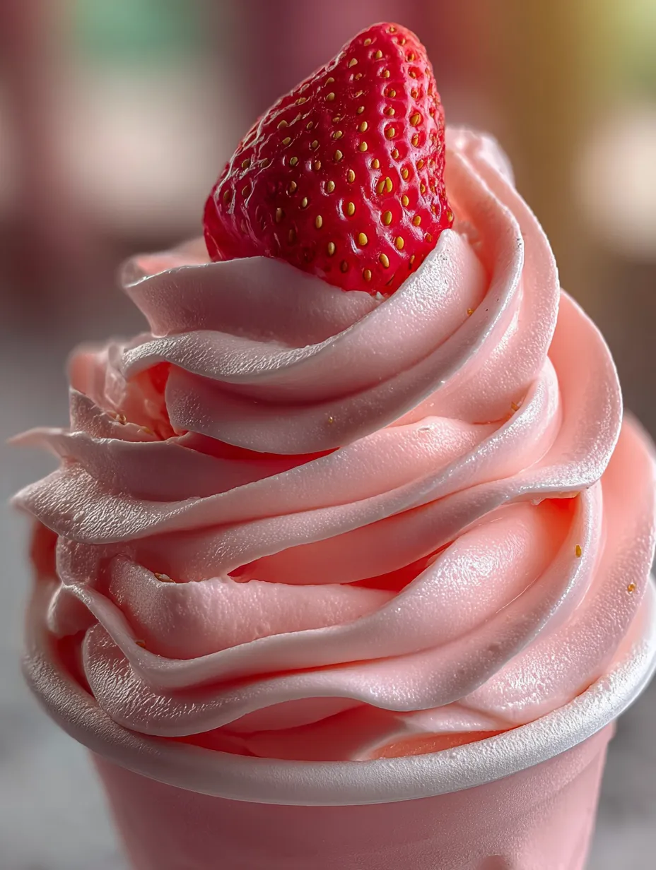 Waffelhörnchen mit rosa-weißem Erdbeereis.