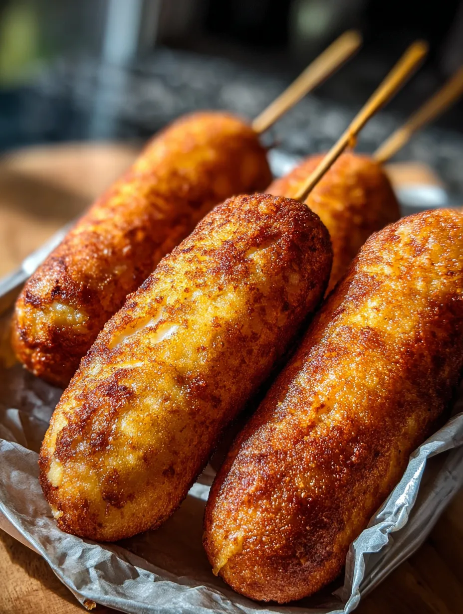 Drei Corn Dogs auf einem Teller.