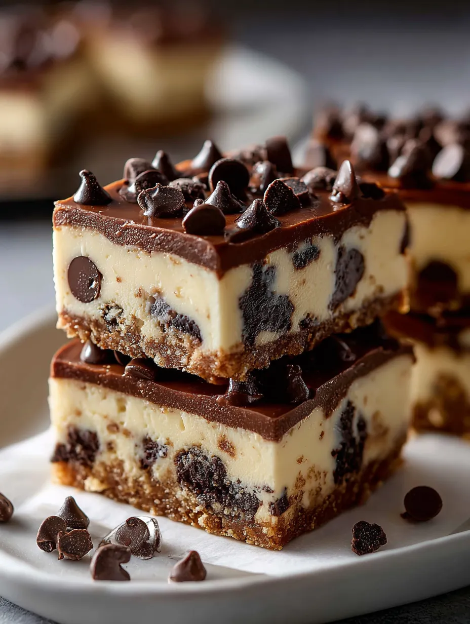 Ein Quadrat Schokoladenkuchen mit Schokostückchen.