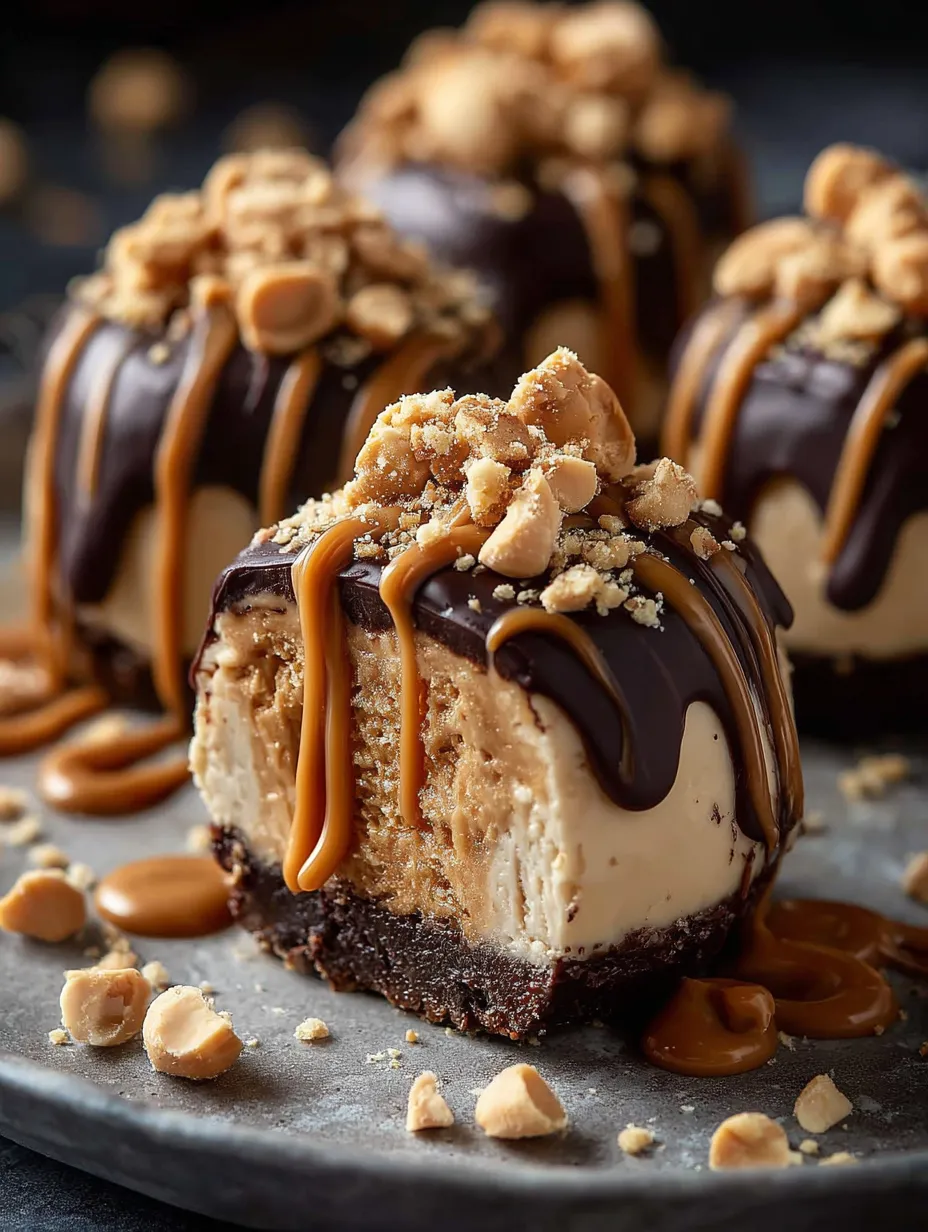 Ein Schokoladenkuchen mit Erdnussbutter und Karamell.